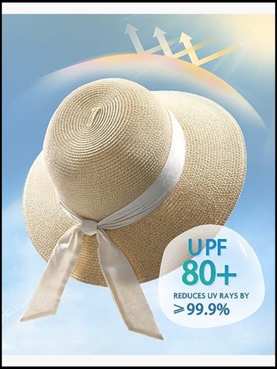 Foldable Straw Sun Hat UV Protection Adjustable Brim Beach Travel Summer main image 7